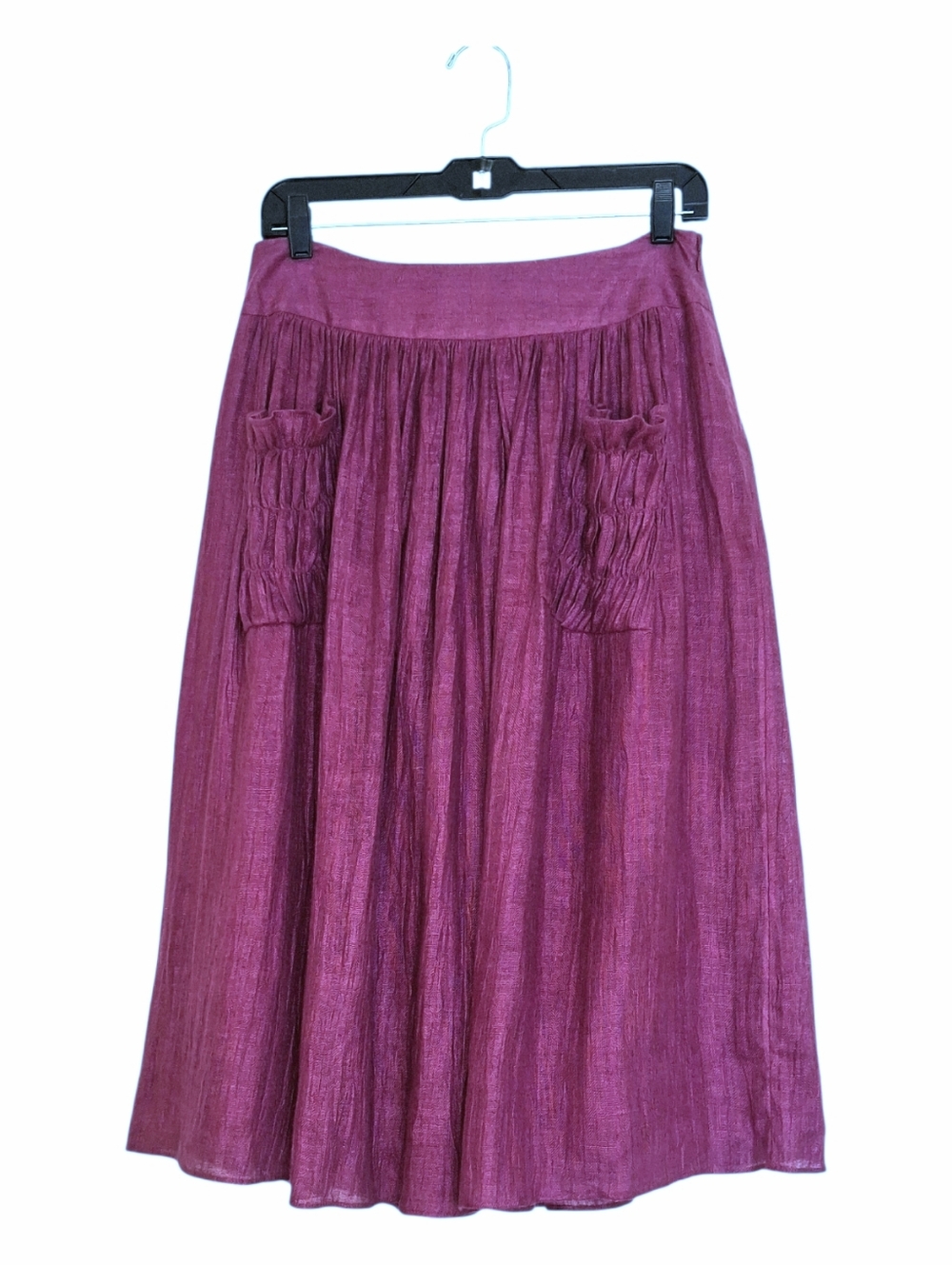 NEW Lafayette 148 Gathered Linen Midi Skirt Sz 8 Plum Lagenlook Summer NWT